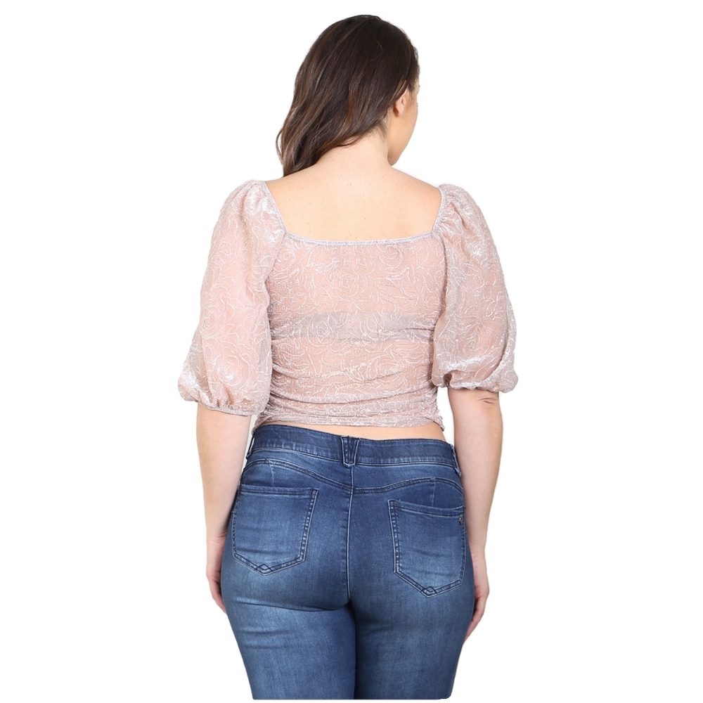 Plus Size Feminine Chic Sexy Rose Gold Mesh Top - Picture 4 of 6